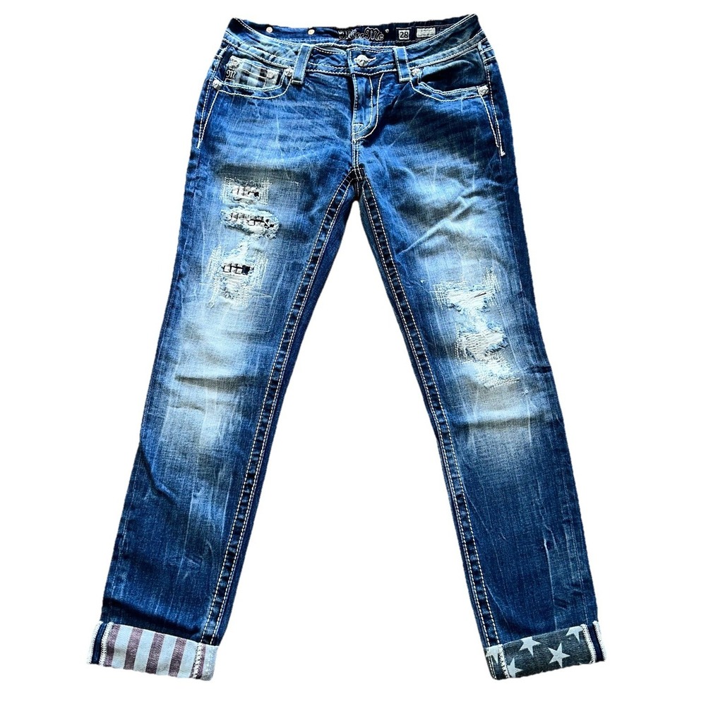 MISS ME Distressed Skinny Jeans Women's Size 28 Pockets American Flag